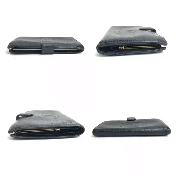 AUTH CHANEL Caviar Skin two-fold wallet black GUC - Picture 3 of 11